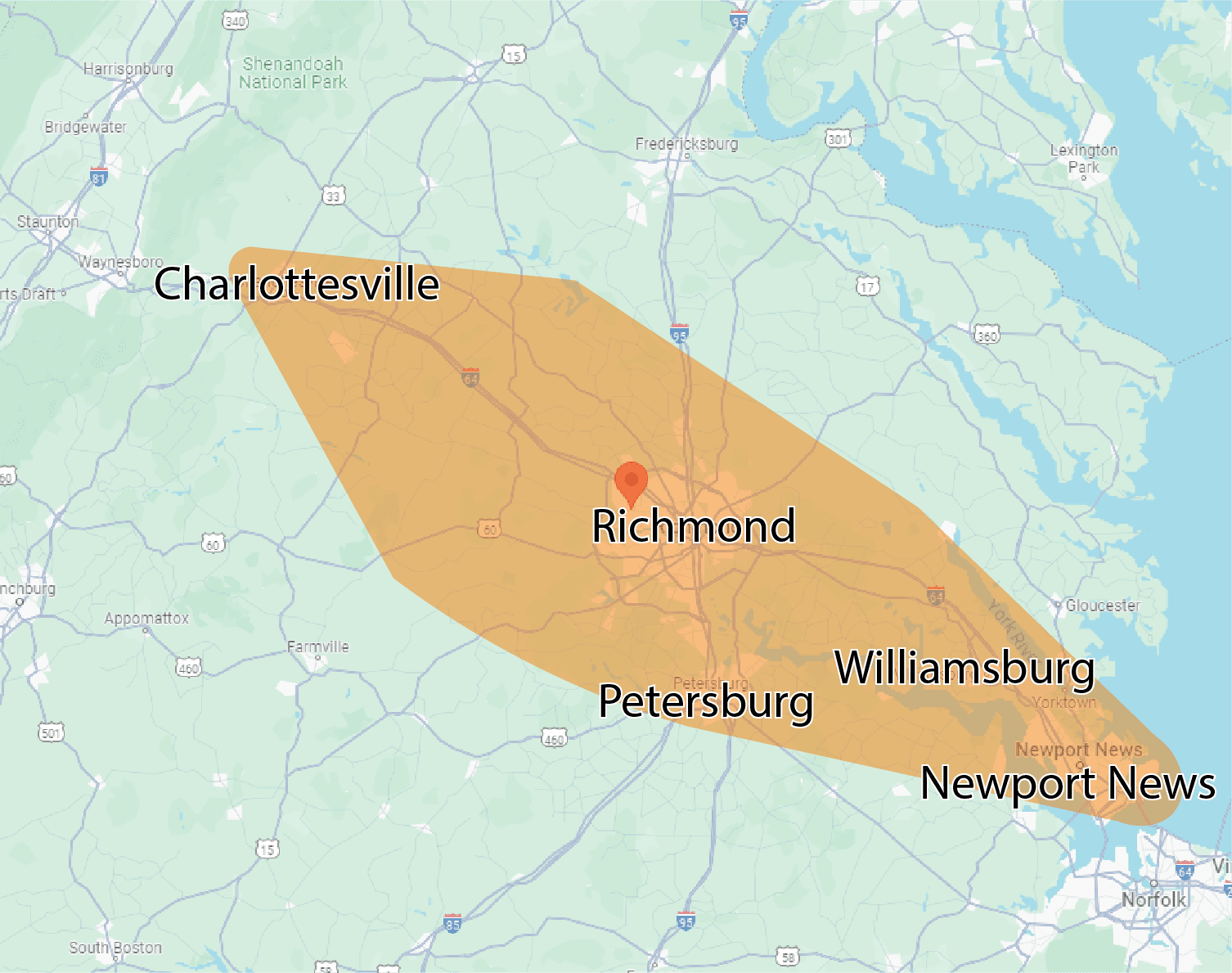 Del Carlo Flooring Service Area Map